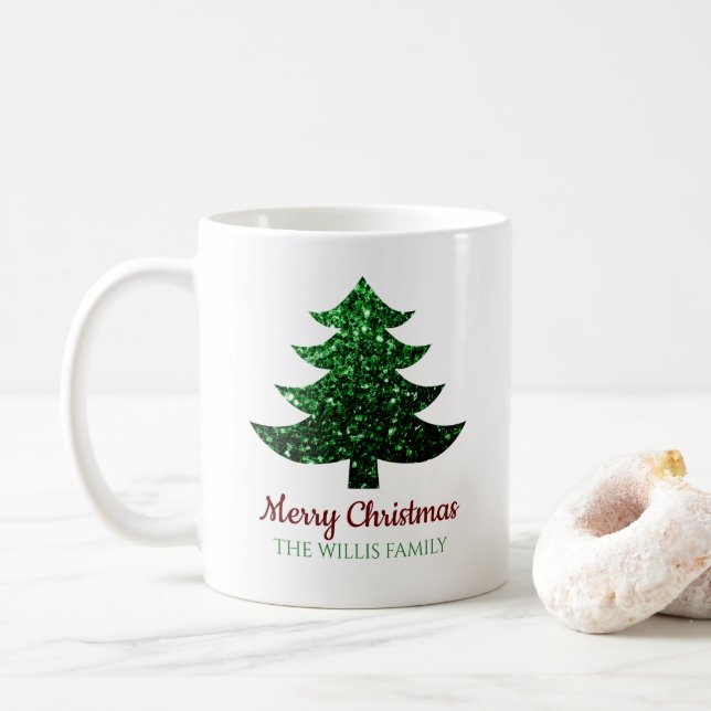 Mug Joyeux sapin vert de Noël Parkly Nom de famille (Avec donut)