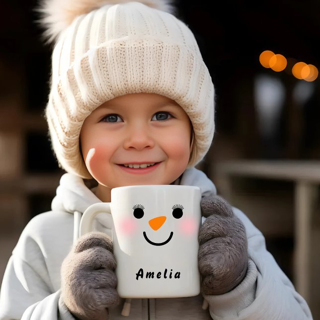 Mug Joyeux Snowman visage Nom personnalisé Vacances (Créateur téléchargé)