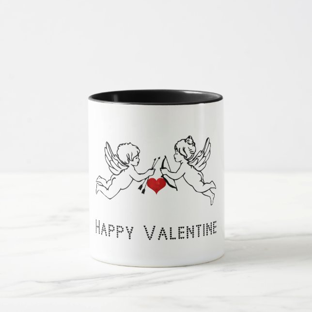Mug Joyeux Valentine Cherubs Couple Coeurs mignons Tex (Centre)