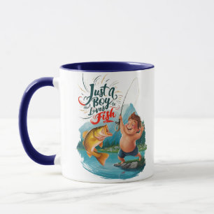 Mug Joyous Boy Reeling dans une grande prise sur le la