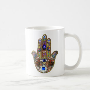 Mug Judaica Hamsa Coeurs Fleurs Opal Art Imprimer