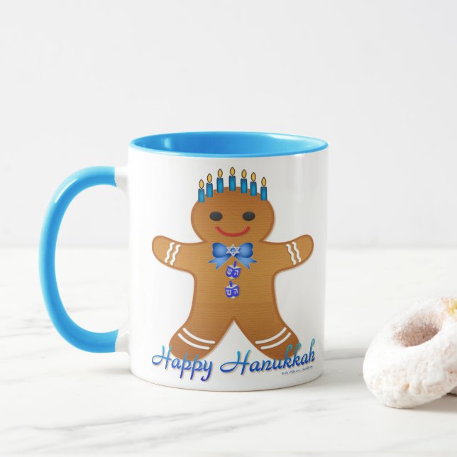 Mug Judaïque Hanoukka Gingerbread Homme Menorah (Avec donut)