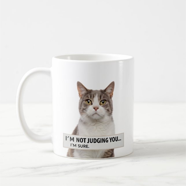 Mug Judging Cat Sarcastic Quote Minimal Art (Gauche)