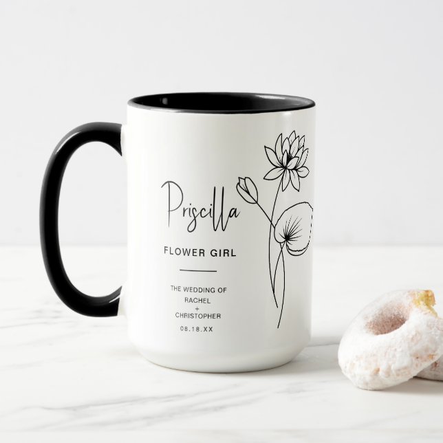 Mug Juillet Flower Girl | Fleur de naissance Lily d'ea (Avec donut)