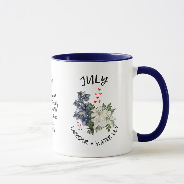 Mug JUILLET Mois de naissance Fleur Nom personnalisé C (Droite)