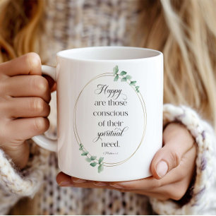 Mug JW 2026 Année Texte avec Eucalyptus Matthieu 5:3