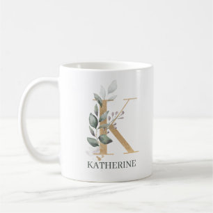 Mug K Monogramme Floral Personnalisé