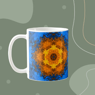 Mug Kaleidoscope psychédélique Fleur jaune et bleu
