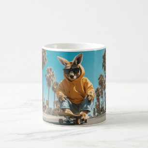 Mug Kangaroo cool en lunettes de soleil sur un skatebo
