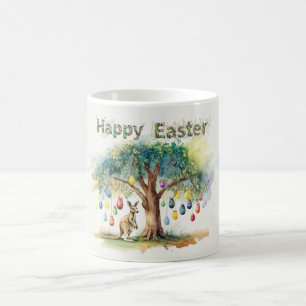 Mug Kangourou sous un eucalyptus avec des œufs de Pâqu