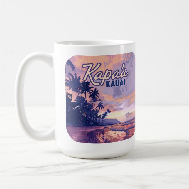 Mug Kapaa Kauai Hawaii Beach Coucher de soleil Palmier (Gauche)