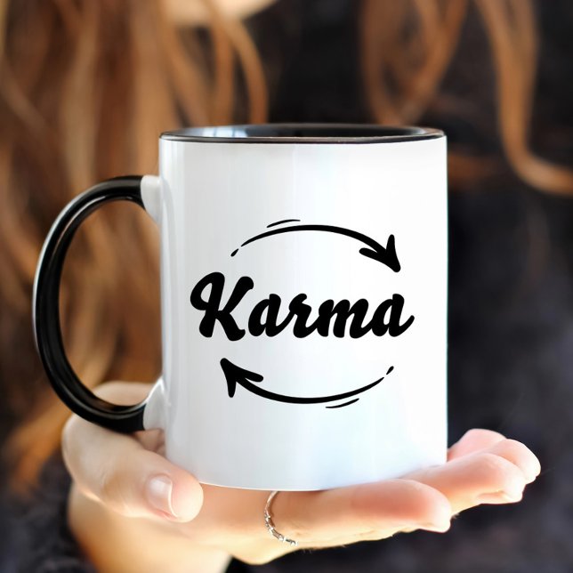 Mug Karma Fate Drôle Citation Vie Typographie moderne  (Karma Circle Yoga Fate Buddha Life Funny Black Mug)