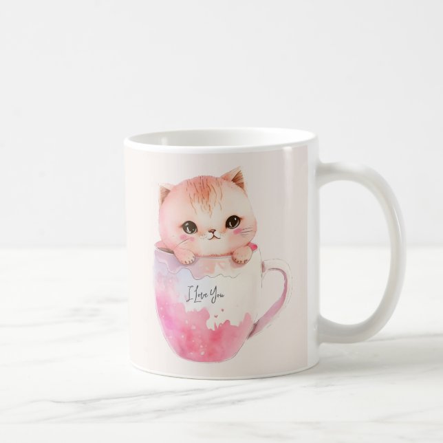 Mug Kawaii Chat Chibi Rose Blushing (Droite)