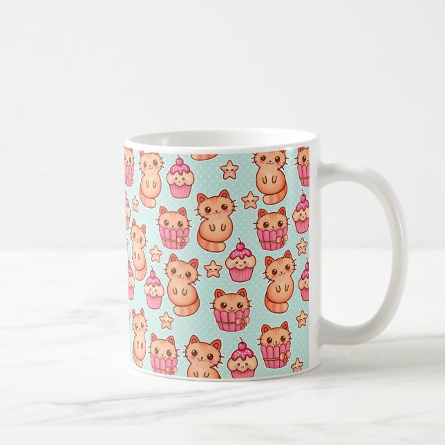 Mug Kawaii Cute Cats Cupcakes Motif rose et bleu (Droite)