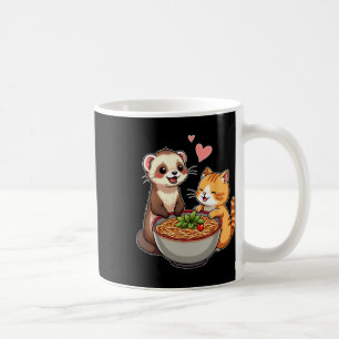 Mug Kawaii Ferret Et Chat Manger Ramen Cute Japonaise 