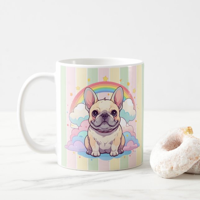Mug Kawaii French Bulldog Rainbow Nuages (Avec donut)