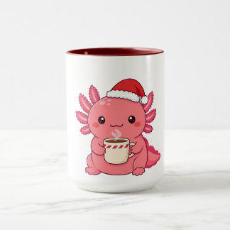 Mug Kawaii Mignon Axolotl Noël Rouge Deux Tons