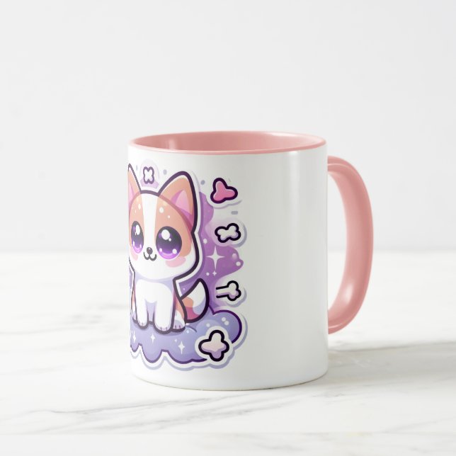 Mug Kawaii mignon chiot adorable chien avec grands yeu (Devant droit)