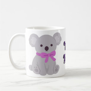 Mug Kawaii Mignon Koala Gris Assis avec un Nœud Vi