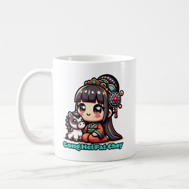 Mug Kawaii Nouvel An chinois Cheval et fille (Gauche)