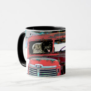 Mug Keeshond Noël Vieux Camion Peinture Chien Art