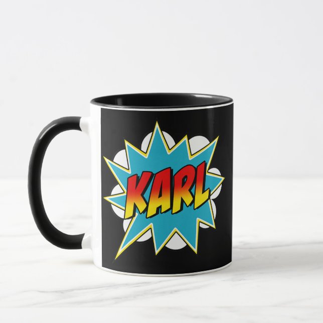 Mug Kids Boys Karl Nom Comic Book Superhero  (Gauche)