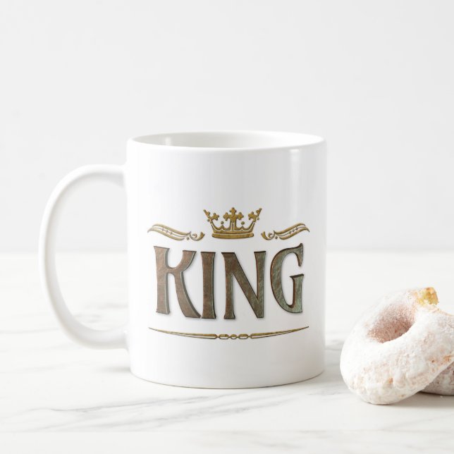 Mug KING - Grand Medieval Royal Crown Letters (Avec donut)