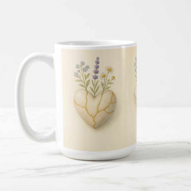 Mug Kintsugi Wildflower Heart Watercolor (Gauche)