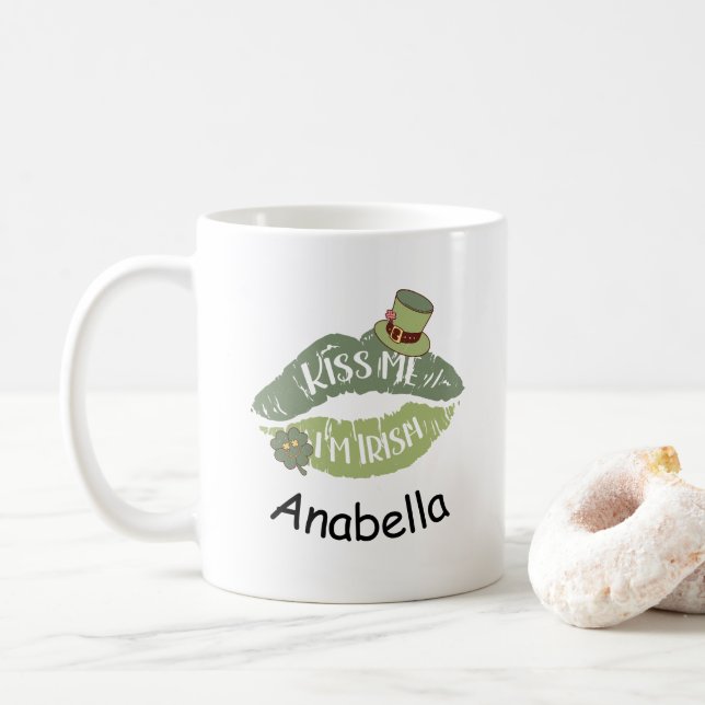 Mug Kiss Me I m Irish Retro lip custom St. Patrick’s (Avec donut)