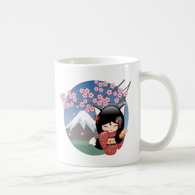 Mug Kitsune Kokeshi Doll - Black Fox Geisha Girl Coffe (Droite)