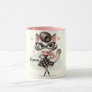Mug Kitten Féminin Rétro Vintage Avec Lunettes de Chat