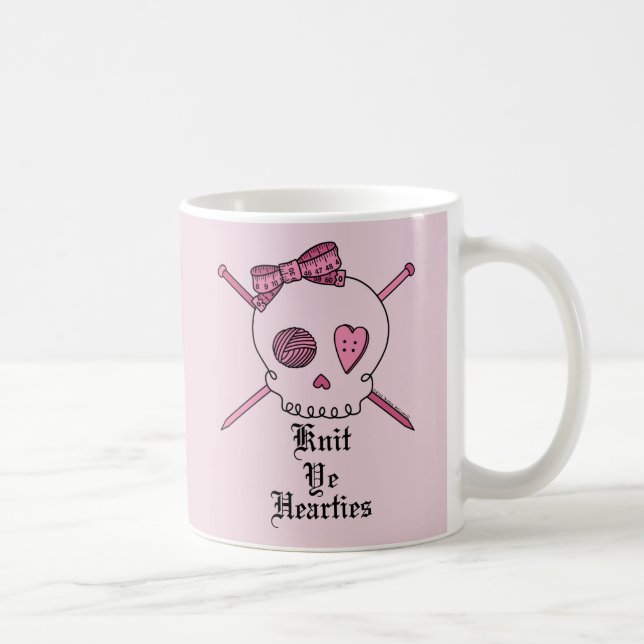 Mug Knit YE Hearties (arrière - plan rose) (Droite)