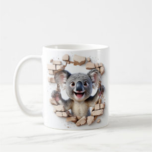 Mug Koala joyeux brisant un mur de briques beige