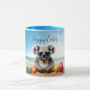 Mug Koala sur la plage avec des œufs de Pâques Joyeuse