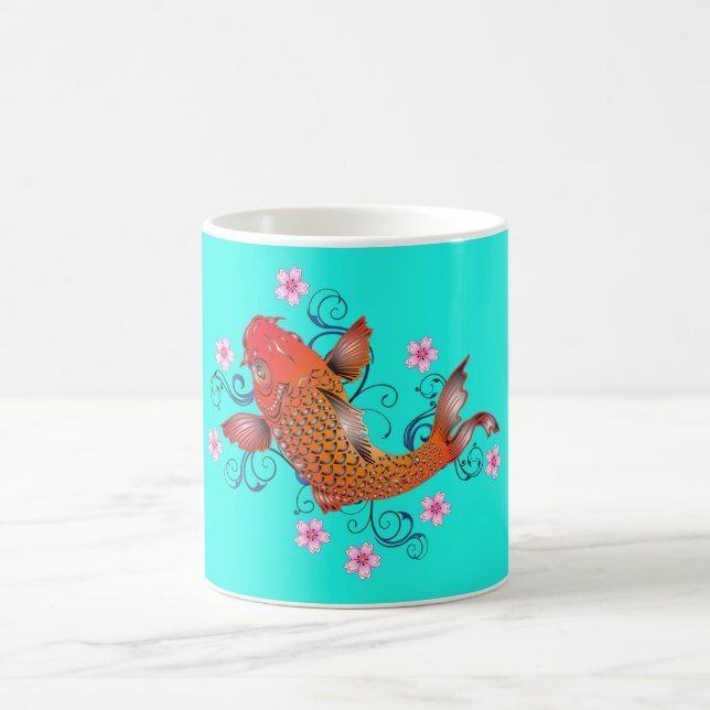 Mug Koi poisson oriental floral orange turquoise (Centre)