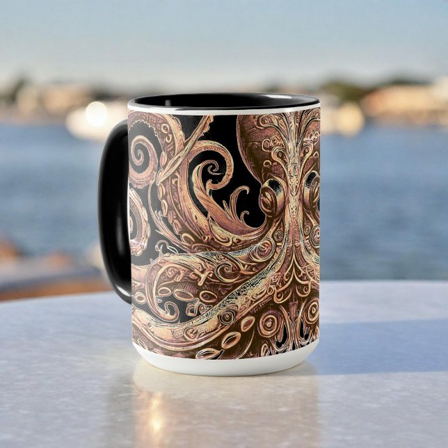Mug Kraken Steampunk Octopus Ornate Gold et Noir (Créateur téléchargé)