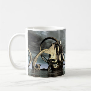 Mug Kraken. Une pieuvre géante abattant un bateau de p