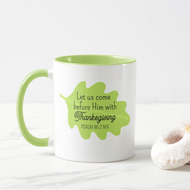 Mug La Bible de Thanksgiving Verse Autumum Feuille ver (Avec donut)