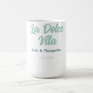 Mug La Dolce Vita vert bleu pastel nom date mariage