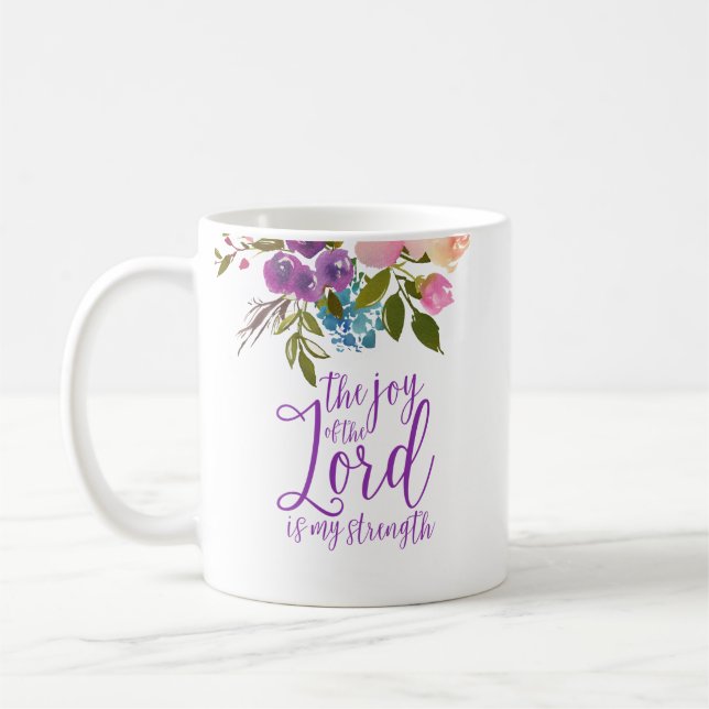 Mug La Joie du Seigneur Calligraphie Florale pourpre (Gauche)