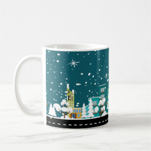 Mug La jolie scène d'hiver du centre-ville dans la nei