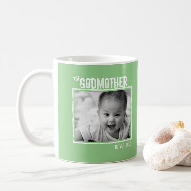 Mug La mère Dieu | Photo personnalisée et nom vert (Avec donut)