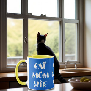 Mug La vie de maman chat bleu, typographie mignonne po
