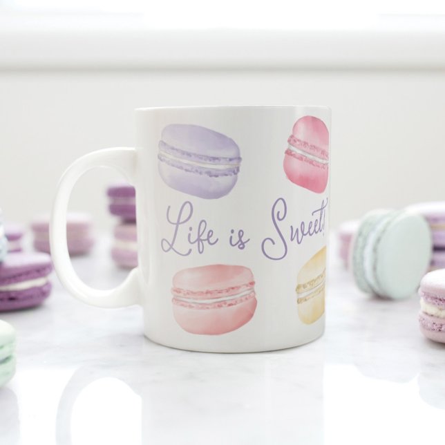Mug La vie est douce aquarelle Rainbow Macaroon Monogr (Créateur téléchargé)