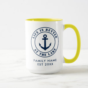 Mug La vie est meilleure à l'ancre nautique du lac cou