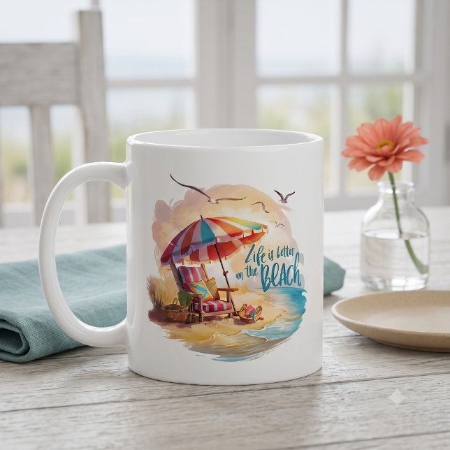 Mug La vie est meilleure sur la plage - Esthétique côt (Life Is Better on the Beach Coastal Aesthetic Coffee Mug)