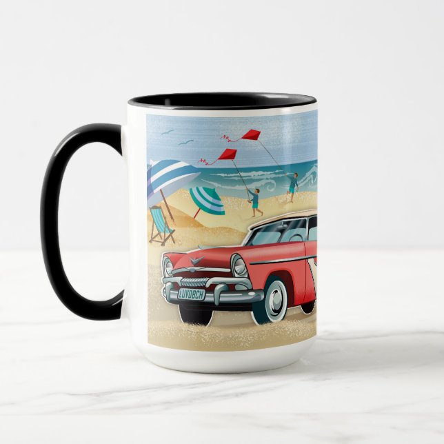 Mug La Vie Est Mieux À La Plage Retro Camper Scène (Gauche)