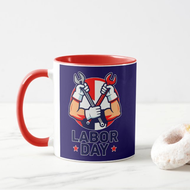 Mug Labor Day Tools Crossed Worker Design (Avec donut)