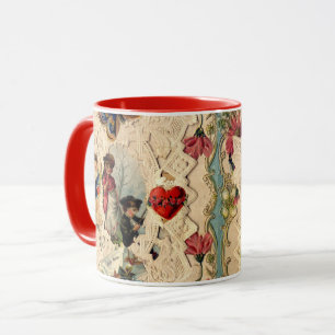 MUG LACE ANTIQUE VALENTINE, CUPIDE, AMOUREUX ET BOUTTE