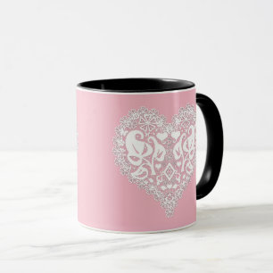 Mug Lace coeurs blancs feuilles floral lacé Saint Vale